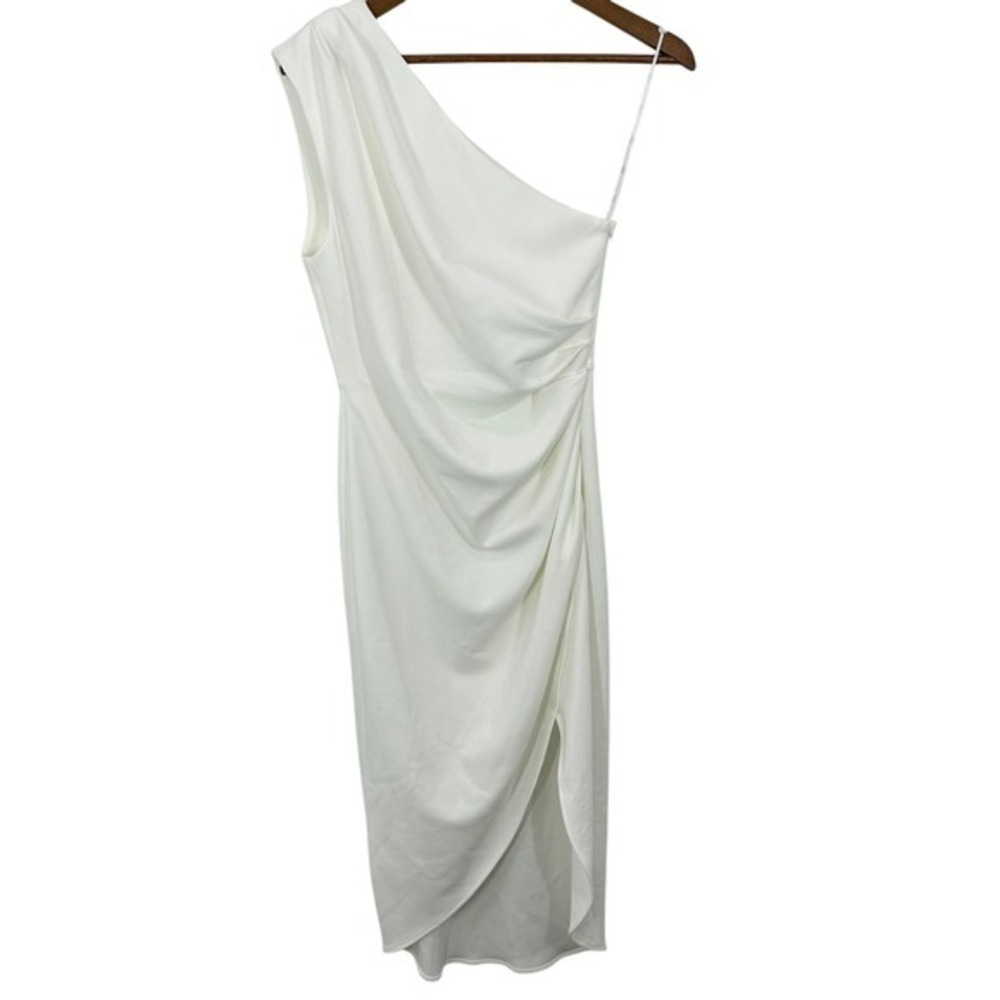 Elliatt White One Shoulder Midi Dress Ruched Cocktail Party Dress Size S Bridal‎